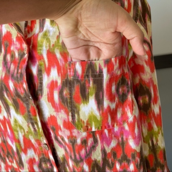 JONES NEW YORK SPORT button down shirt 3/4 sleeve collar neck watercolor - Picture 11 of 14